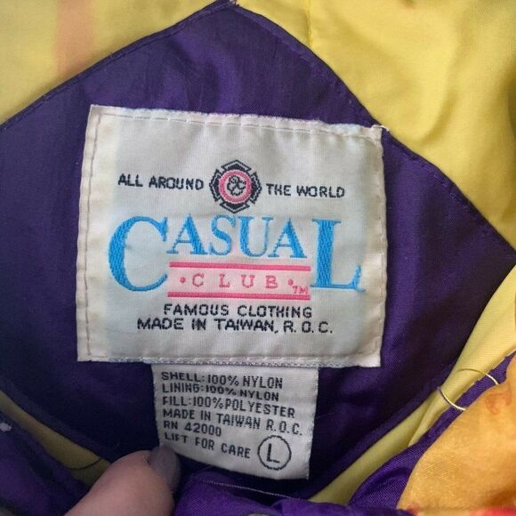 Vintage 80s Puffer Ski Jacket L Purple Bright Radical Coat - Picture 7 of 7